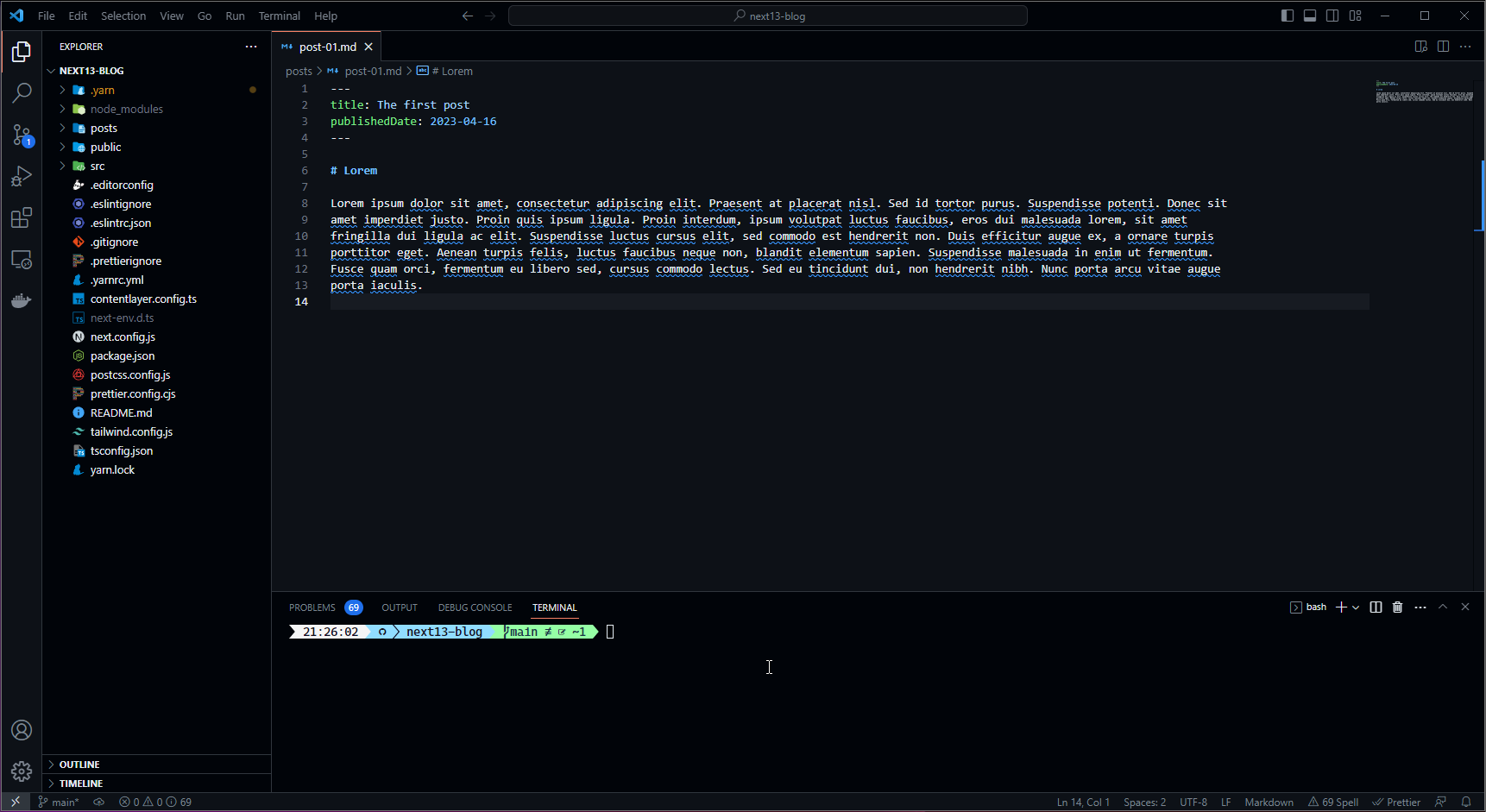 Terminal Window showing 'yarn dev'